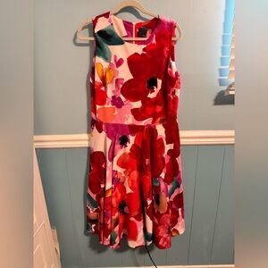 Gabby Skye Sleeveless Floral Fit-and-Flare Dress in Red, Pink, White and Teal